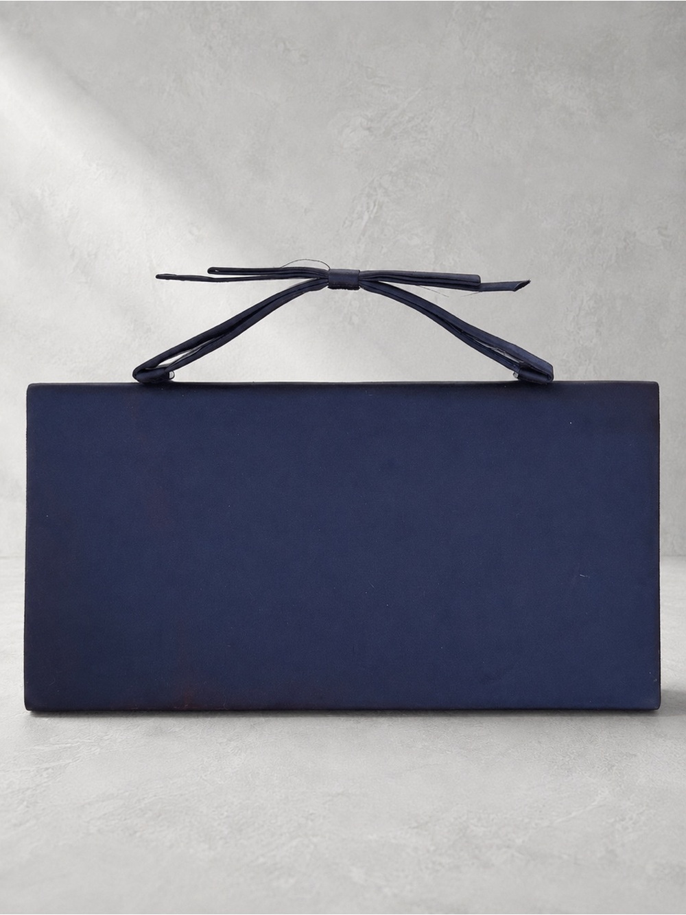 Vintage Joseph Magnin Navy Satin Bow Handle Evening Clutch Made in Italy
